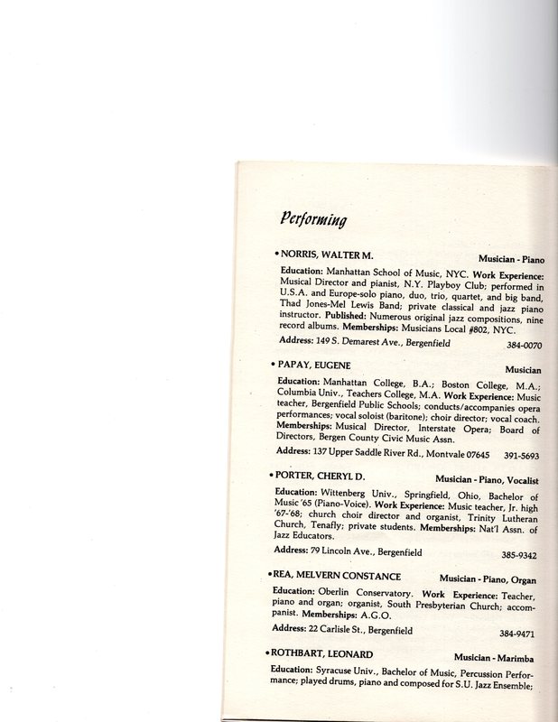 “Artists in Residence” booklet listing of performing, visual, crafts and literary artists in Bergenfield, 1977 P9.jpg