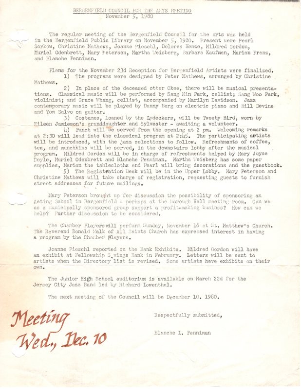 Bergenfield Council for the Arts minutes November 5 1980.jpg