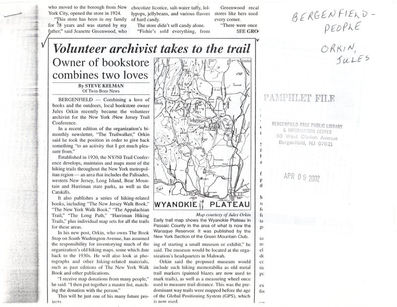 Orkin Jules Owner of bookstore combines two loves twin boro news 2002 1.jpg