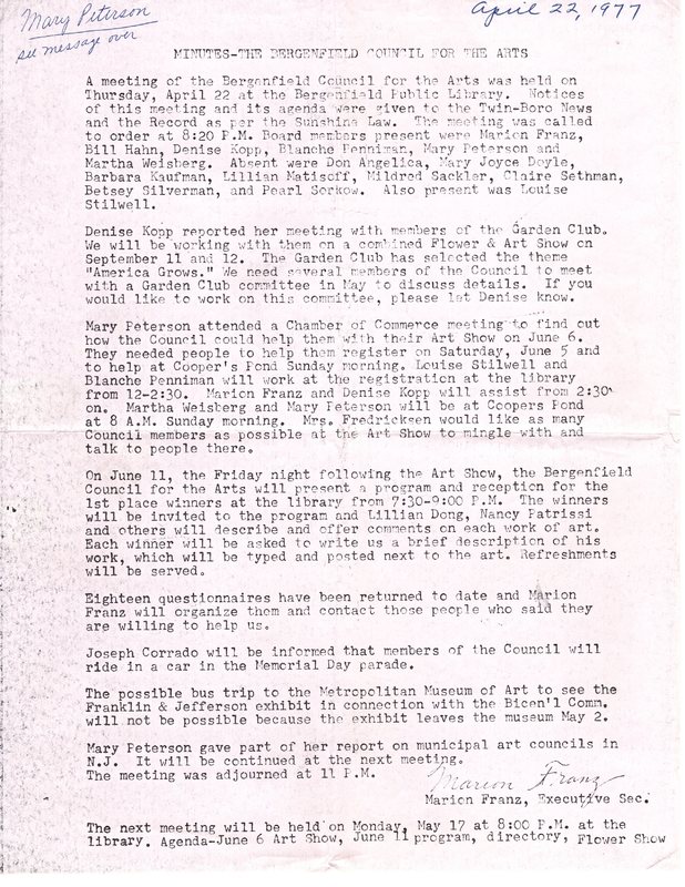 Bergenfield Council for the Arts minutes April 22 1977.jpg