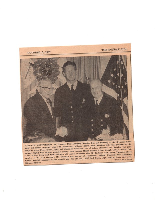 Fortieth Anniversary of Prospect Fire Company Number One, The Sunday Sun (newspaper clipping) Oct. 6, 1957.jpg