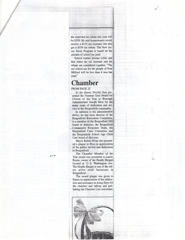 Bergenfield Chamber Installs Deauna Twin Boro News newspaper clipping Oct 2 2001 p3.jpg