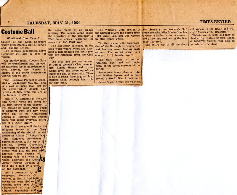 Newspaper Clipping the Record May 21 1964 Costume Ball Art Show Kick Off Bergenfield Tercentenary Week 2.jpg