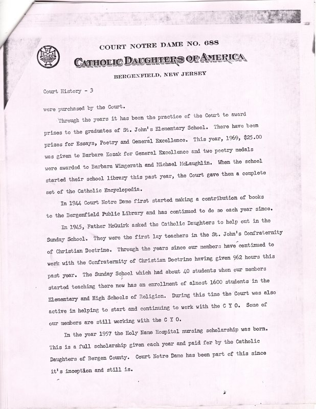 Court Notre Dame No 688 Court History of Catholic Daughters of America Bergenfield NJ August 27 1969 3.jpg