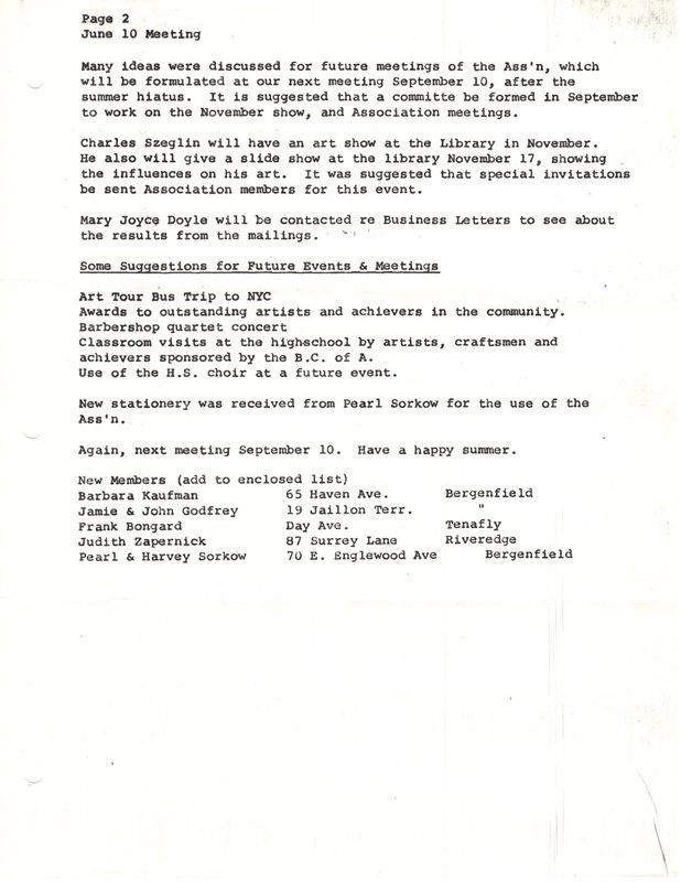 Bergenfield Council for the Arts minutes June 10 1985 P2.jpg