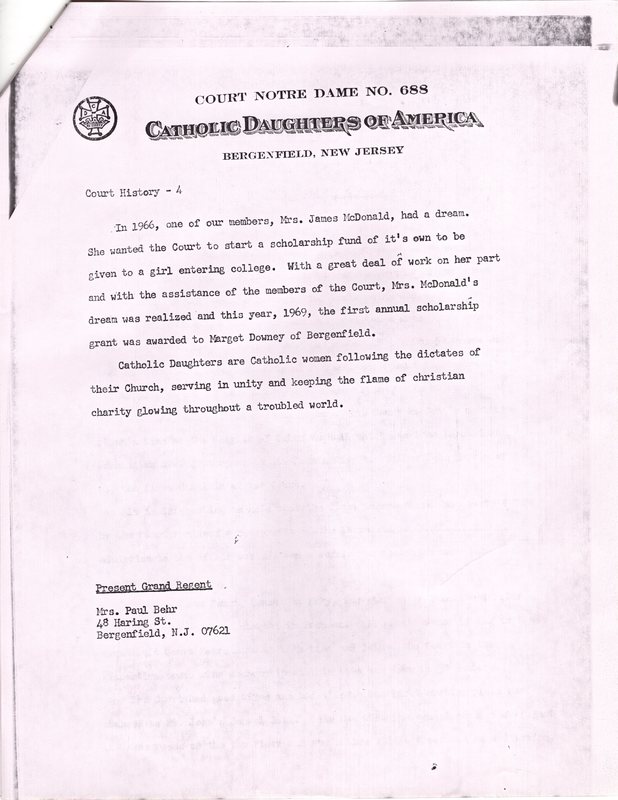 Court Notre Dame No 688 Court History of Catholic Daughters of America Bergenfield NJ August 27 1969 4.jpg