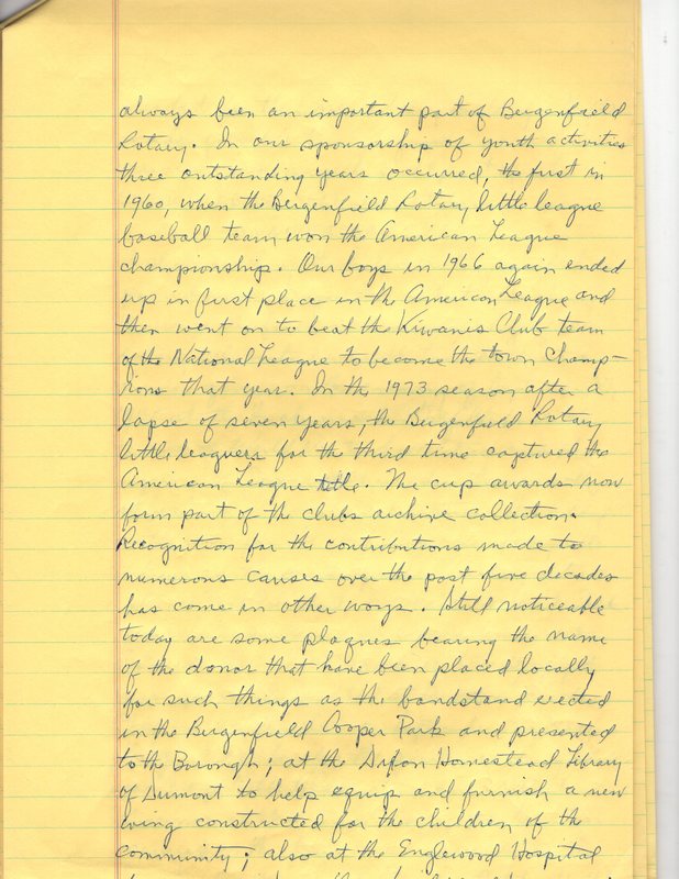 Dedication Bergenfield Rotary ClubHalf a Century of Service 1925 thru1975 10 pages of handwritten notes 6.jpg
