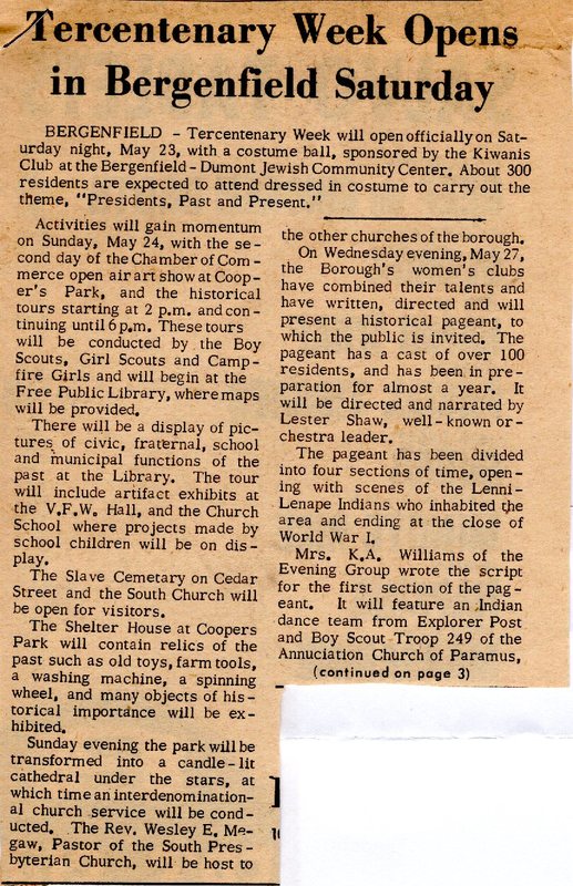 Newspaper Clipping Twin Boro News May 20 1964 Tercentenary Week Opens in Bergenfield Saturday 1.jpg