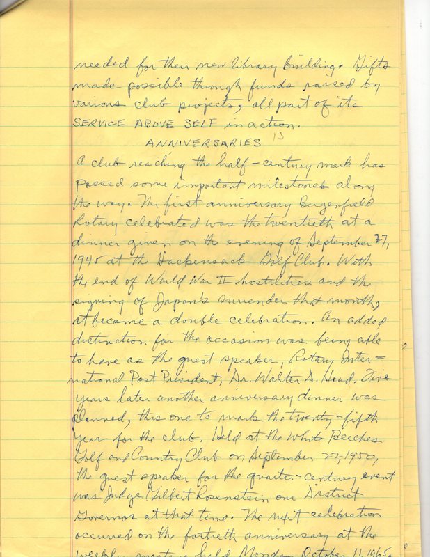 Dedication Bergenfield Rotary ClubHalf a Century of Service 1925 thru1975 10 pages of handwritten notes 7.jpg
