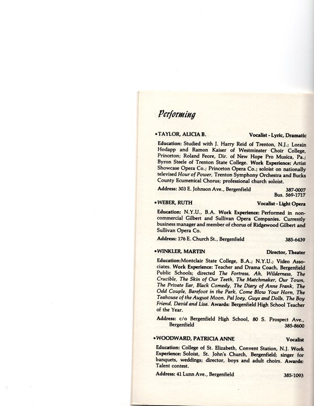 “Artists in Residence” booklet listing of performing, visual, crafts and literary artists in Bergenfield, 1977 P11.jpg