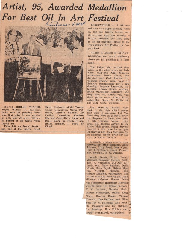 Artist 95 Awarded Medallion For Best Oil in Art Festival Times Review newspaper clipping May 28 1964.jpg