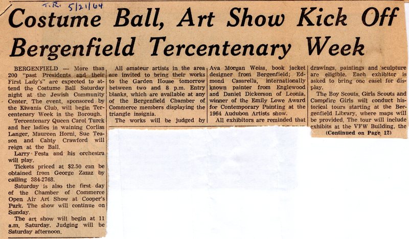 Newspaper Clipping the Record May 21 1964 Costume Ball Art Show Kick Off Bergenfield Tercentenary Week 1.jpg
