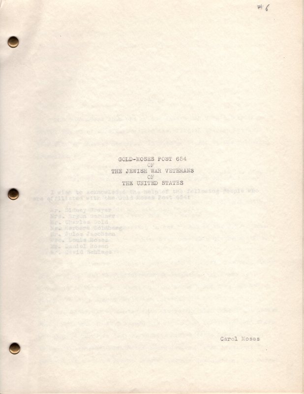 Gold Moses Post 654 of the Jewish War Veterans of the United States paper by Carol Moses 1.jpg