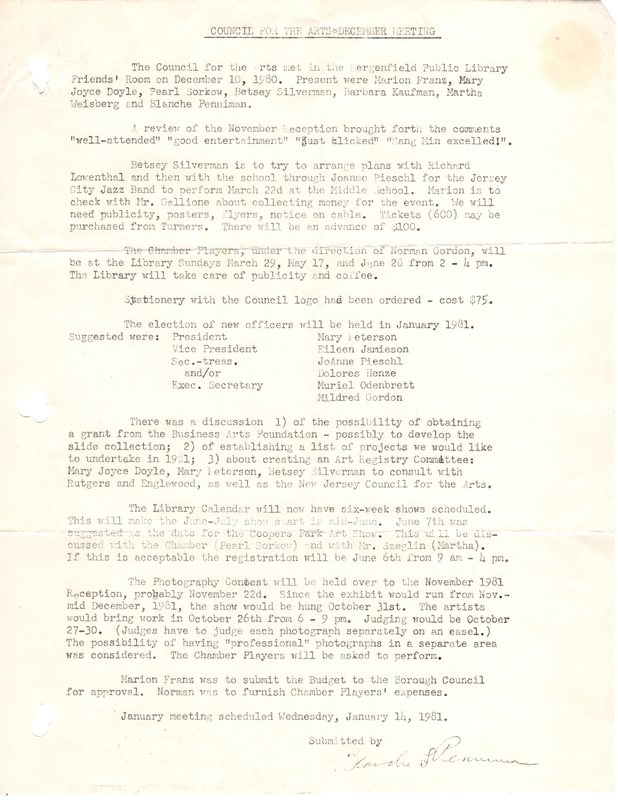 Bergenfield Council for the Arts minutes December 10 1980.jpg