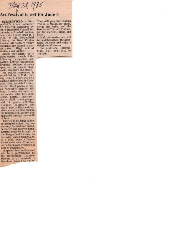Art Festival is Set For June 9 newspaper clipping May 29 1985.jpg