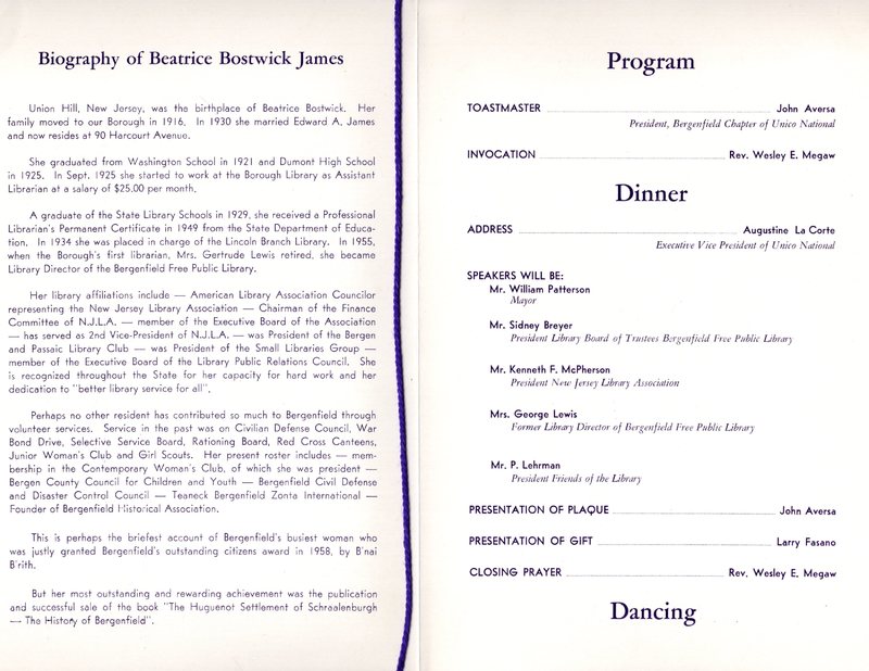 Citizen of the Year Award in Honor of Beatrice Bostwick James program May 8 1965 2.jpg