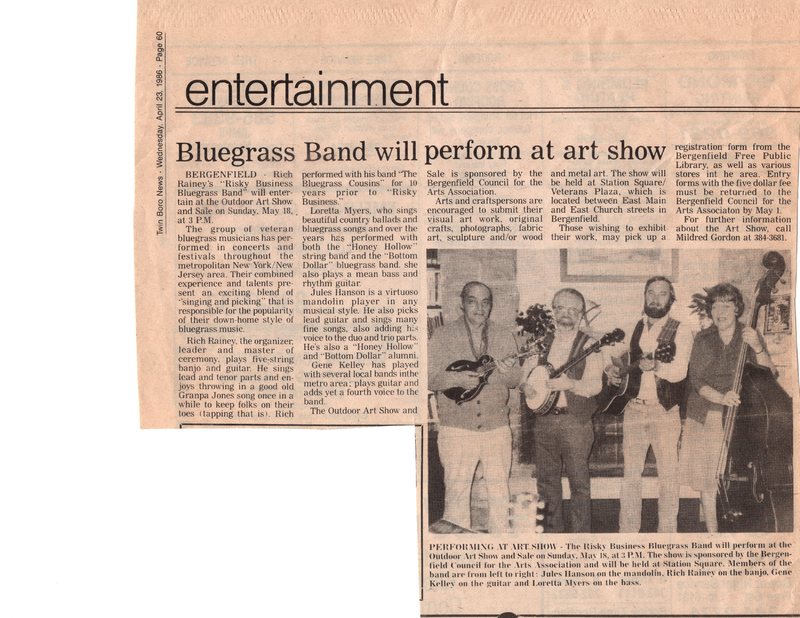 Bluegrass Band Will Perform at Art Show newspaper clipping Twin Boro News April 23 1986.jpg