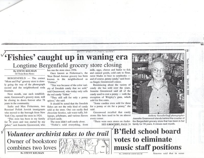 Fisherman Sadie and Max Greenwood Jeanette Fishies caught up in waning era Longtime Bergenfield gorcery store closing Twin Boro News march 2002 2.jpg