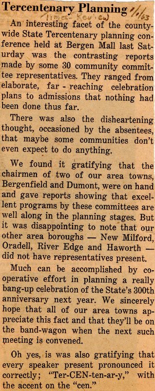 Newspaper Clipping Times Review January 1 1963 Tercentenary Planning.jpg