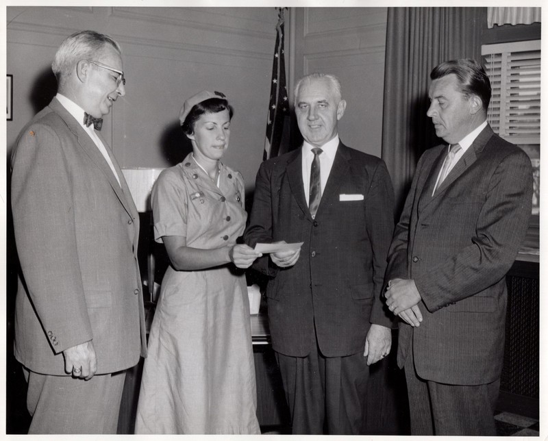 2 black and white photographs 8 x10 Mayor Hugh Gilson and Girl Scout representatives 1.jpg