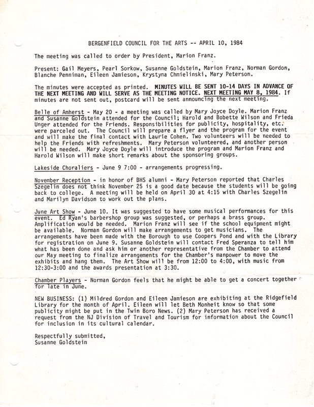 Bergenfield Council for the Arts minutes April 10 1984.jpg