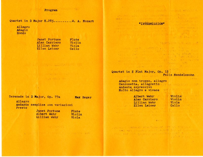 Program for the Bergenfield Chamber Players Concert at the Bergenfield Community Museum June 27 1981 Pages 2 & 3.jpg