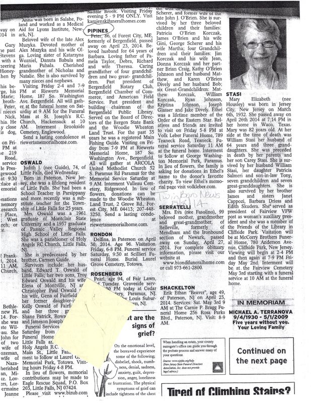 Pipines Peter Obituary twin boro news May 8 2014.jpg