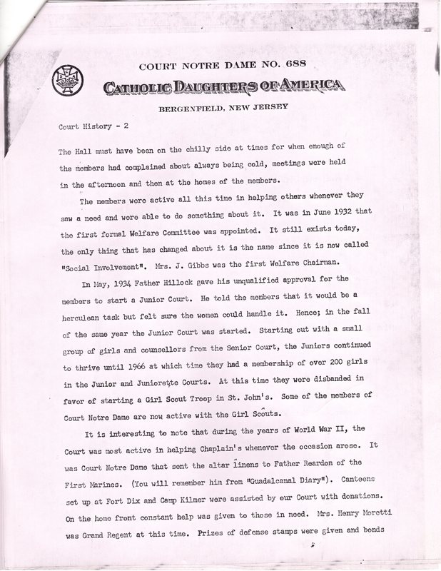 Court Notre Dame No 688 Court History of Catholic Daughters of America Bergenfield NJ August 27 1969 2.jpg