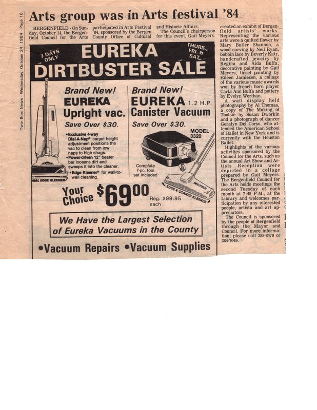 Arts Group Was in Arts Festival 84 newspaper clipping Twin Boro News Oct 24 1984.jpg