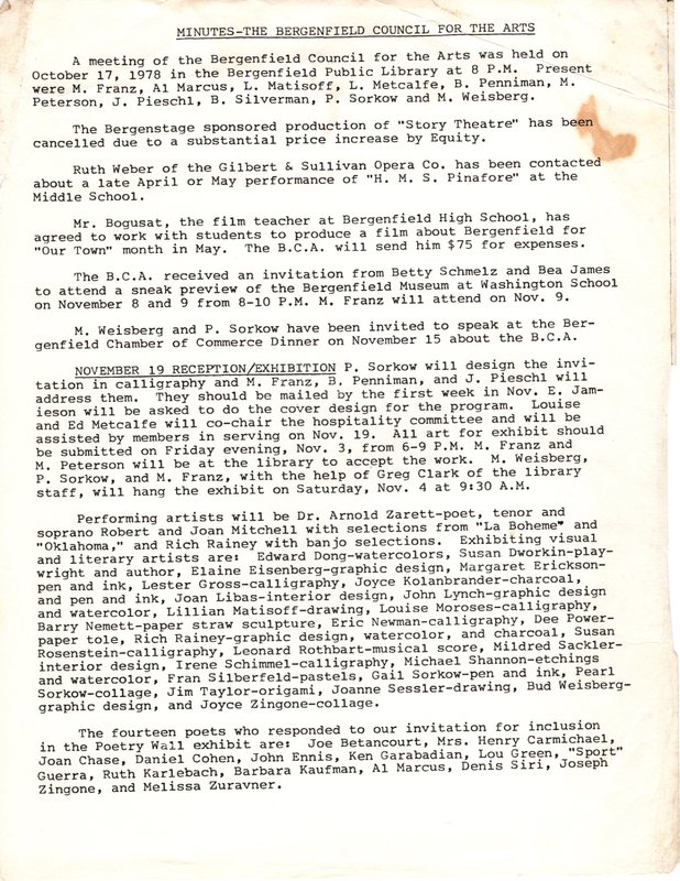 Bergenfield Council for the Arts minutes October 17 1978.jpg