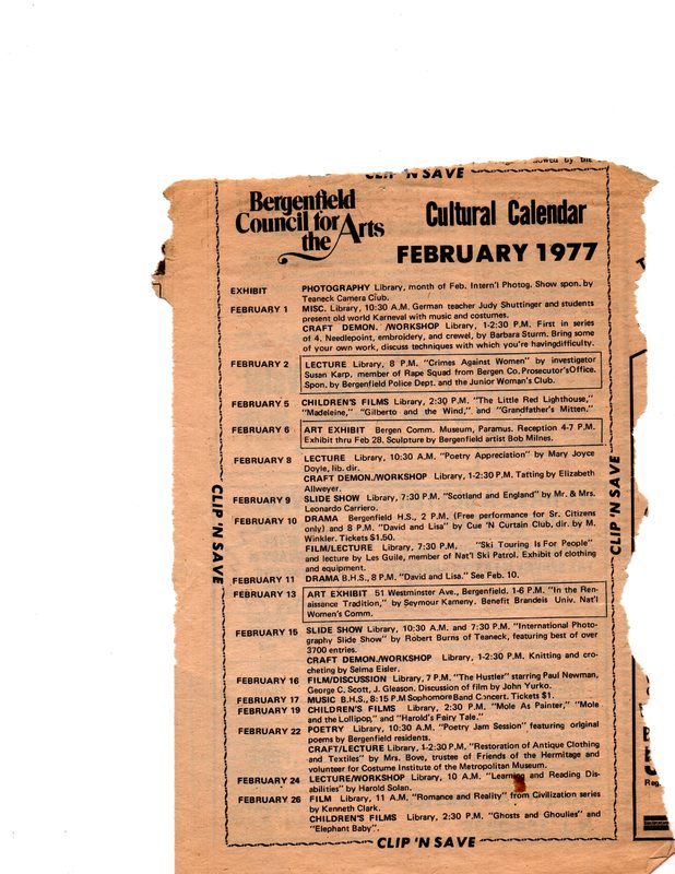 Cultural Calendar, February 1977 (newspaper clipping) undated.jpg