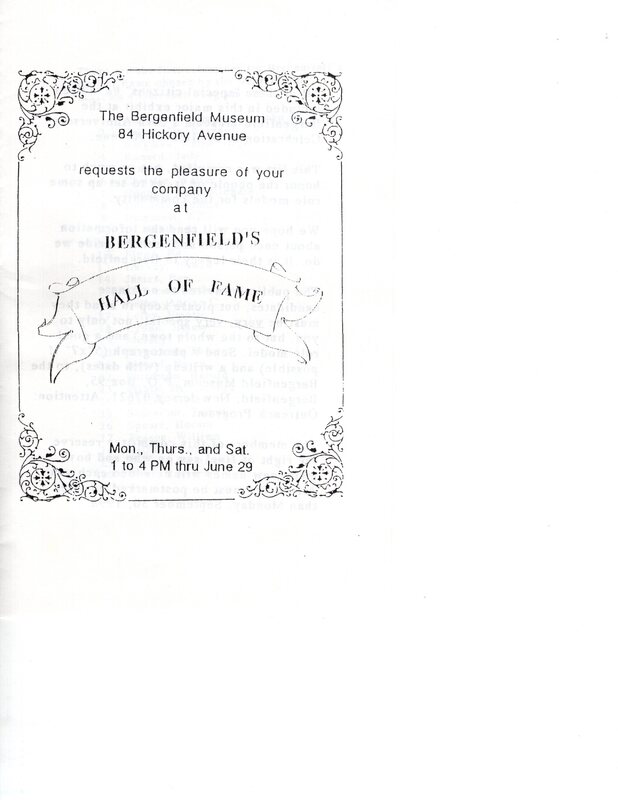 Bergenfields Hall of Fame exhibition program at the Bergenfield Museum Undated 1 .jpg