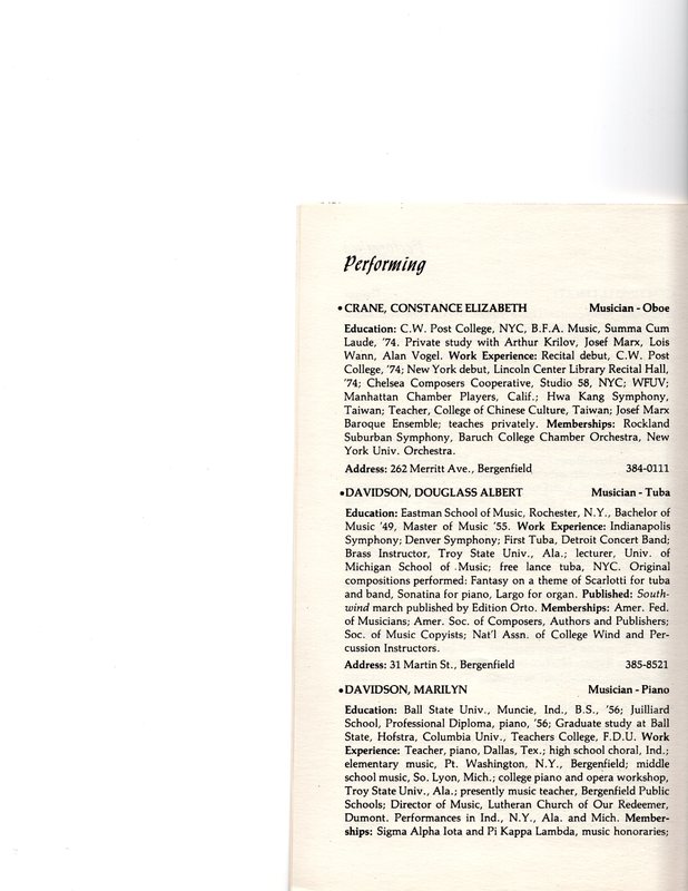 “Artists in Residence” booklet listing of performing, visual, crafts and literary artists in Bergenfield, 1977 P5.jpg