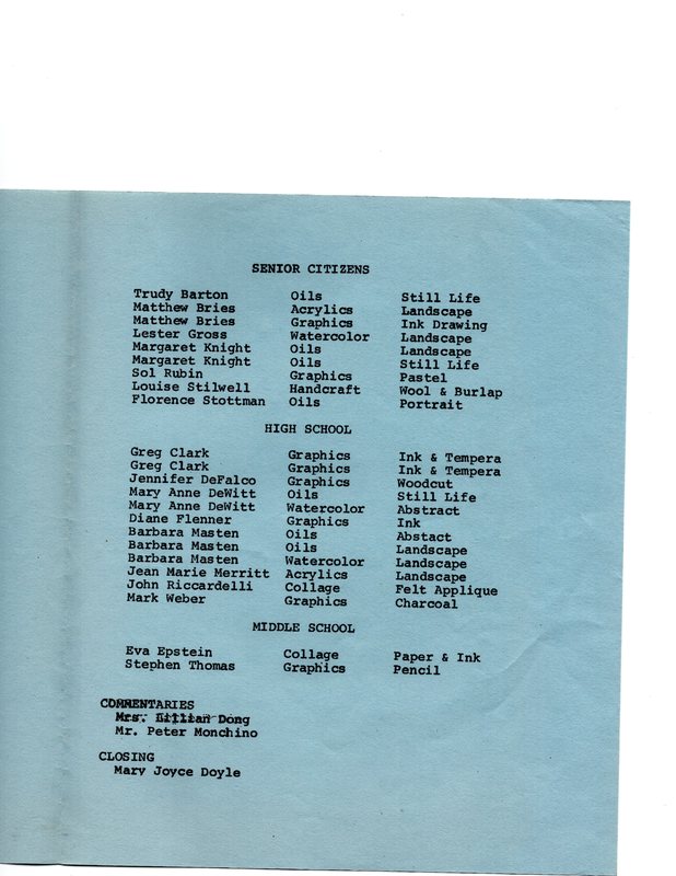 Reception Honoring First Place Winners 14th Annual Art Festival program, June 11, 1976 P3.jpg