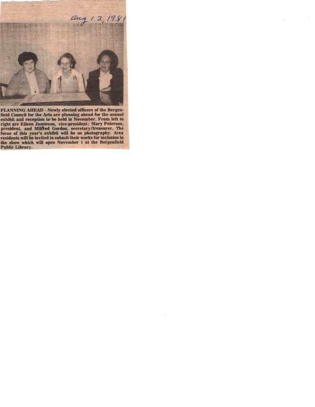 Planning Ahead photo and caption of newly elected officers of Bergenfield Council for the Arts Aug 12 1981 .jpg