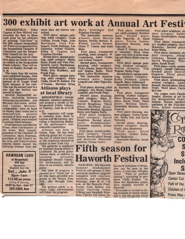 300 Art art work at Annual Art Festival newspaper clipping Twin Boro News June 23 1982 P1 top.jpg