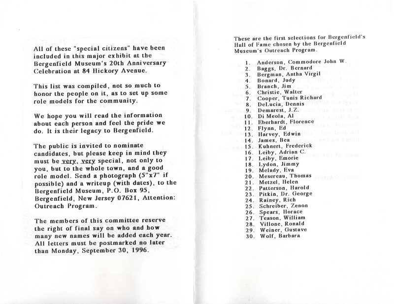 Bergenfields Hall of Fame exhibition program at the Bergenfield Museum Undated 2.jpg