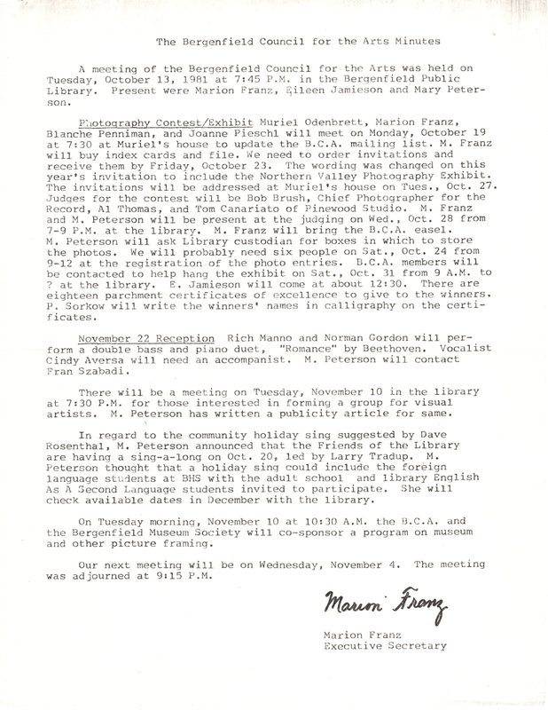 Bergenfield Council for the Arts minutes October 13 1981.jpg