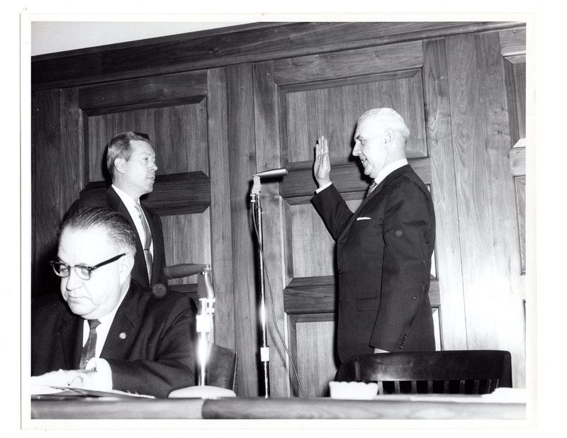 1 black and white photograph 8x10 Mayor and Council Swearing in Pictured Mayor Hugh Gillson and Bernard Achenbrand January 1962.jpg