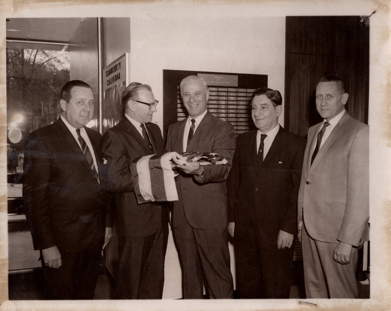 1 black and white photograph Presentation of the American Flag to the Bergenfield Public Library Oct 27 1968.jpg