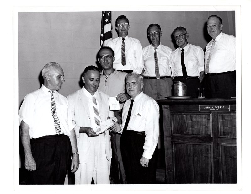 1 black and white photograph 8x10 mayor and council pictured mayor Hugh M Gillson Pal Drive Chairman Norman Bleshman Police Commissioner Harold Boyd Councilman John Aversa etc. 1960.jpg