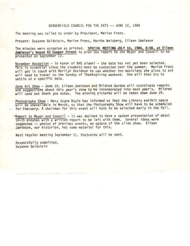 Bergenfield Council for the Arts minutes June 12 1984.jpg