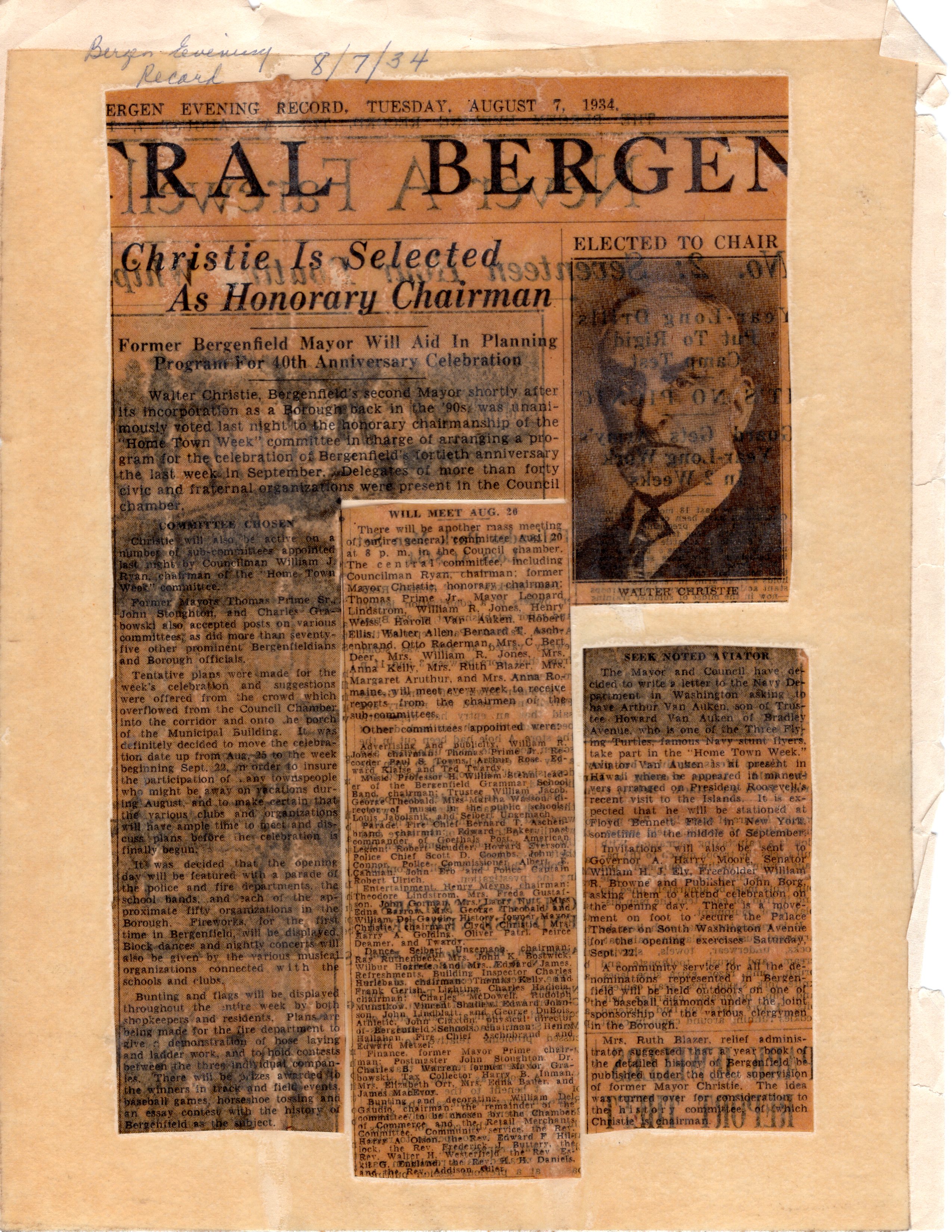 Bergen Evening Record Newspaper Clipping Local History