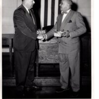 1 black and white photograph 8 x 10 Chief Vehrke Lt Blando 25th Anniversary 1955.jpg