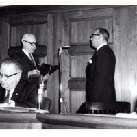 1 black and white photograph 8x10 Mayor and Council Swearing in Pictured Mayor Hugh Gillson and Bernard Achenbrand January 1962 2.jpg