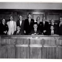 1 black and white photograph 8x10 mayor and council pictured Mayor Hugh M Gillson Pierce H Deamer H Radford Beucler and eight unidentified subjected January 1961 2 of 2.jpg