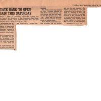 State Bank to Open Again This Saturday newspaper clipping Twin Boro News March 30 1966 P1.jpg