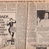 “Laurie Cohen Stars in ‘Belle of Amherst’ on May 20,” (newspaper clipping) &quot;Twin Boro News,&quot; May 9, 1984