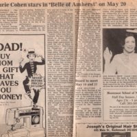 Laurie Cohen Stars in Belle of Amherst on May 20 newspaper clipping Twin Boro News May 9 1984 P1 top.jpg