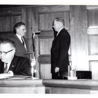 1 black and white photograph 8x10 mayor and council swearing in pictured Bernard Aschenbrand and Pierce H. Deamer January 1962.jpg